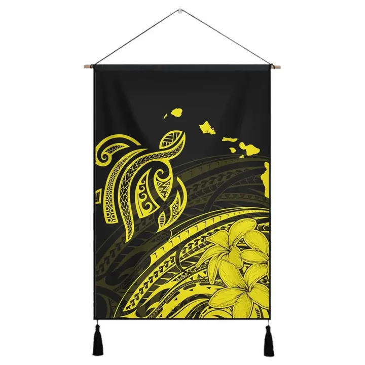 Alohawaii Poster - Hawaii Turtle Polynesian Map Plumeria Yellow Hanging Poster
