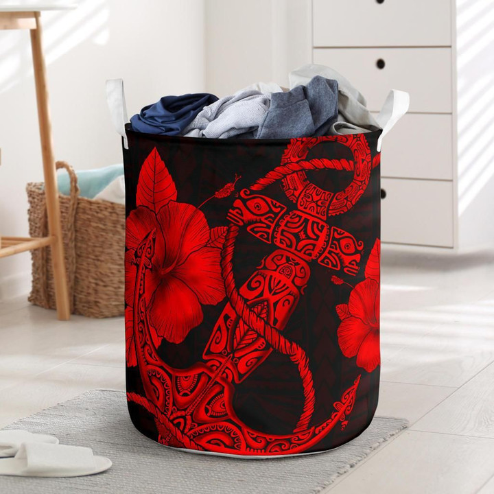 Alohawaii Accesory - Anchor Red Poly Tribal Laundry Basket