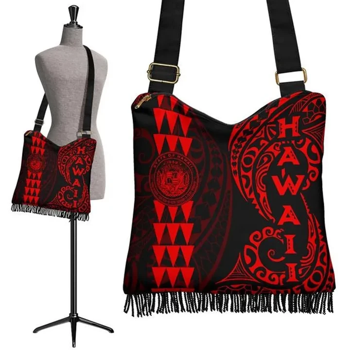 Alohawaii Handbag - Hawaii Coat Of Arms Crossbody Boho Handbag Red