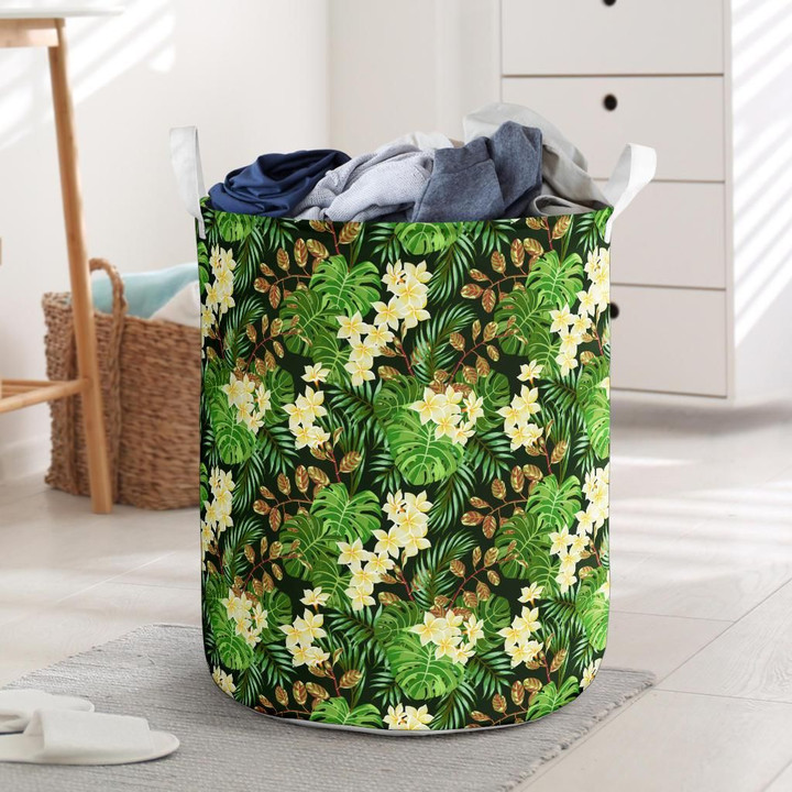 Alohawaii Accesory - Hawaii Tropical Leaves And Plumeria Hawaii Laundry Basket