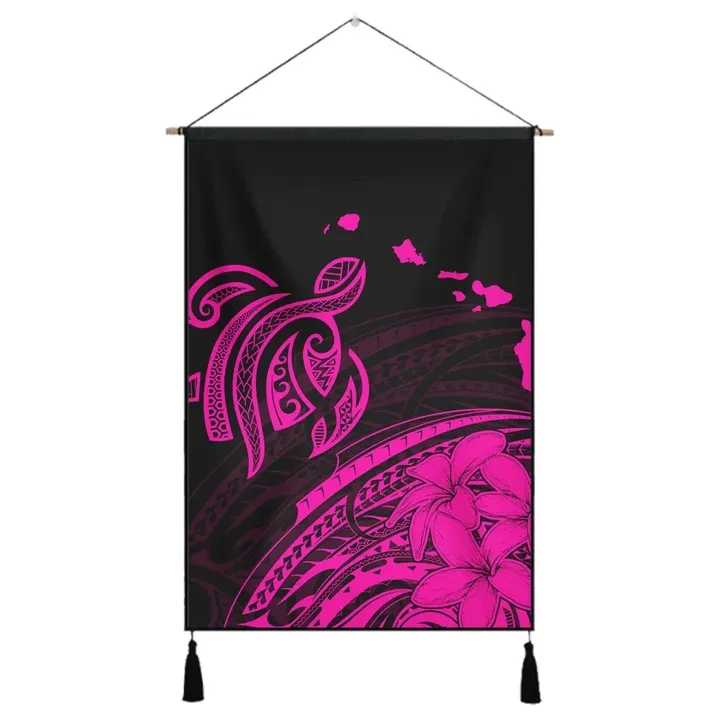 Alohawaii Poster - Hawaii Turtle Polynesian Map Plumeria Hanging Poster Pink