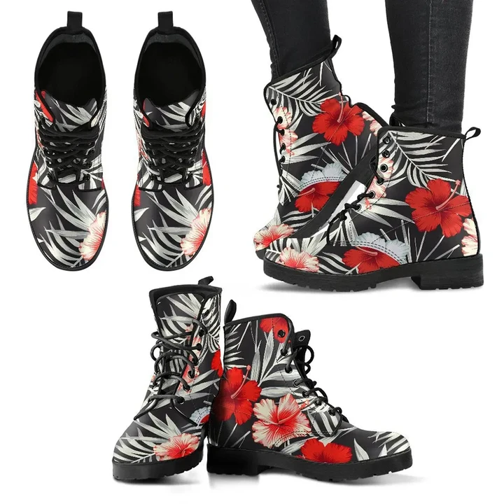 Alohawaii Footwear - Hawaiian Hibiscus Palm Leather Boots - AH