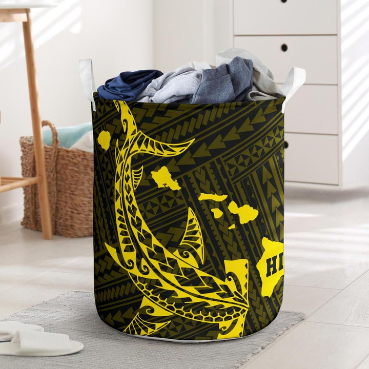 Alohawaii Accesory - Hawaii Shark Yellow Polynesian Laundry Basket