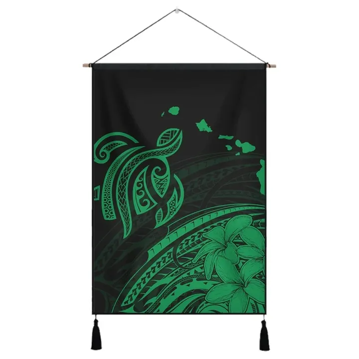 Alohawaii Poster - Hawaii Turtle Polynesian Map Plumeria Hanging Poster Green