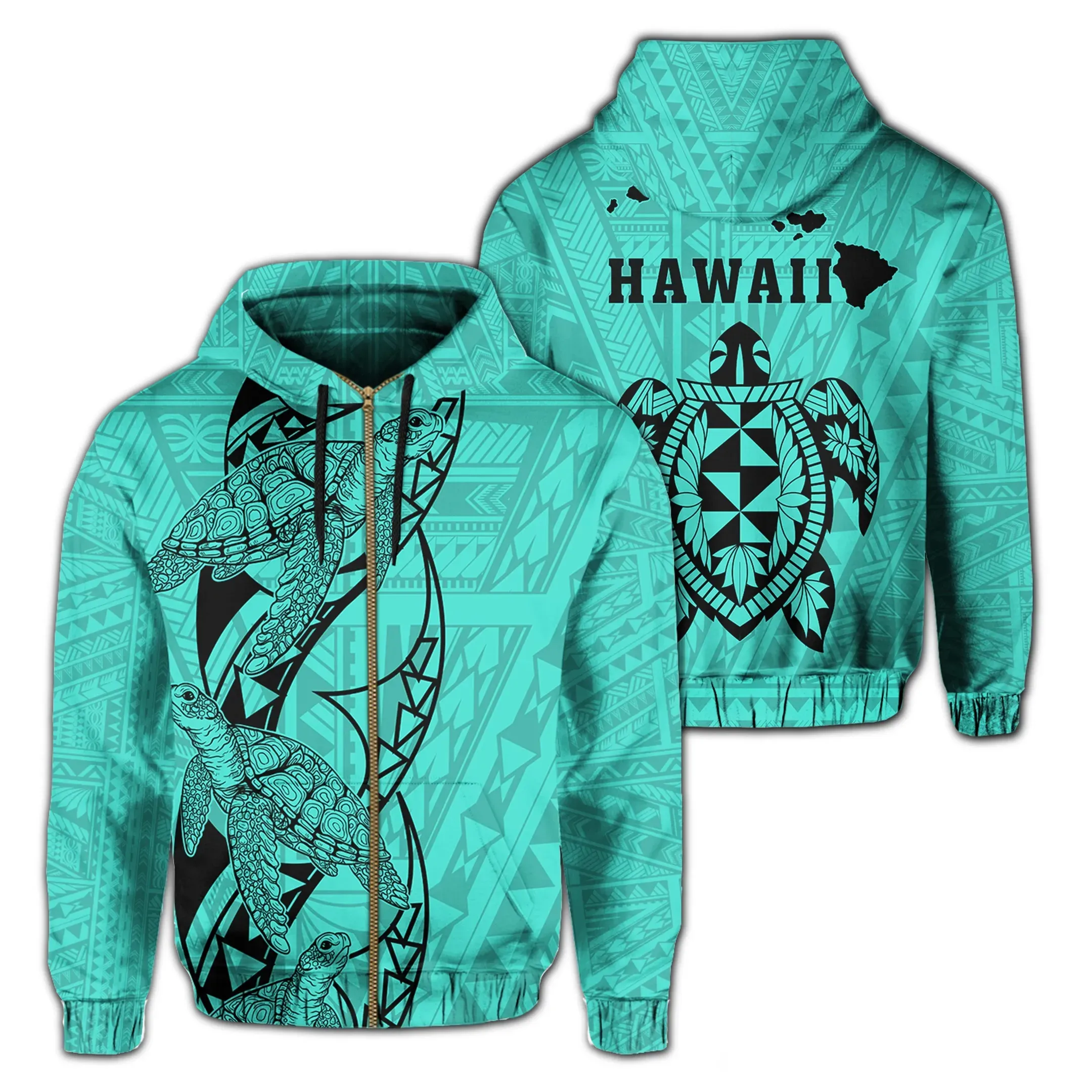Alohawaii Clothing, Zip Hoodie Polynesian Kakau Turtle Map Of Hawaii ...