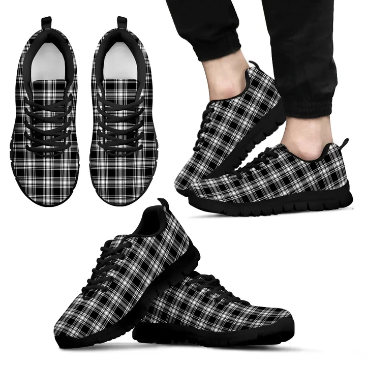 Menzies Black & White Modern, Men's Sneakers, Tartan Sneakers, Clan Badge Tartan Sneakers, Shoes, Footwears, Scotland Shoes, Scottish Shoes, Clans Shoes