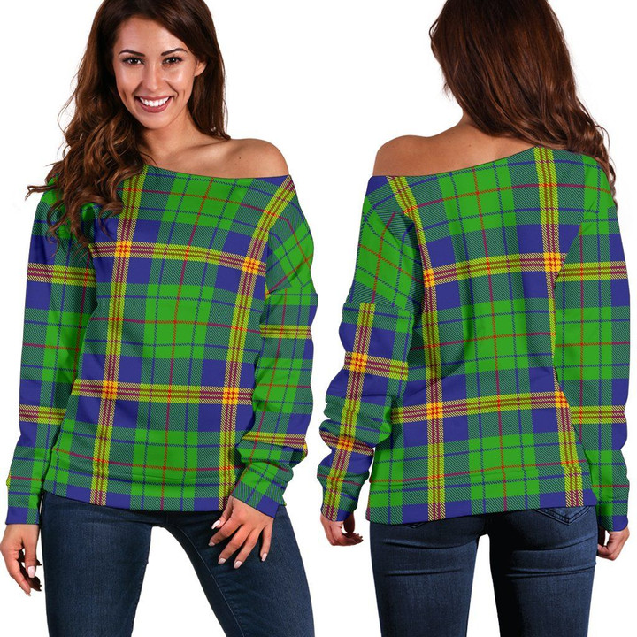 Tartan Womens Off Shoulder Sweater - New Mexico