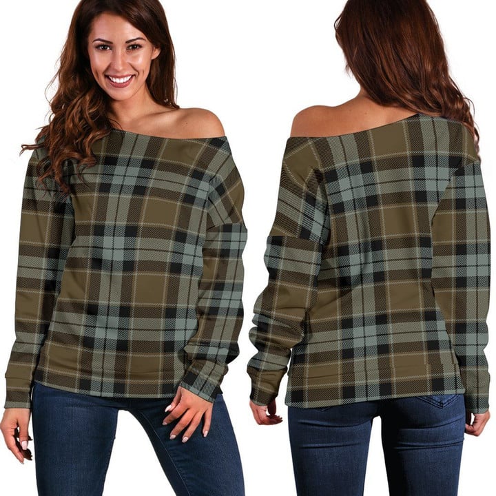 Tartan Womens Off Shoulder Sweater - Graham Of Menteith Weathered