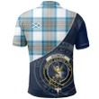 Stewart Muted Blue Polo Shirts Tartan Crest A30