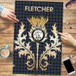 Fletcher Modern Clan Name Crest Tartan Thistle Scotland Jigsaw Puzzle K32