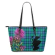 Flower Of Scotland Tartan Leather Tote Bag Thistle Scotland Maps A91