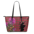Shaw Red Modern Tartan Leather Tote Bag Thistle Scotland Maps A91