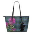 MacRae Hunting Ancient Tartan Leather Tote Bag Thistle Scotland Maps A91