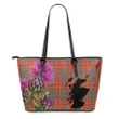 MacDougall Ancient Tartan Leather Tote Bag Thistle Scotland Maps A91