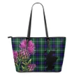 MacDonald of the Isles Hunting Modern Tartan Leather Tote Bag Thistle Scotland Maps A91