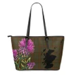 Gray Hunting Tartan Leather Tote Bag Thistle Scotland Maps A91