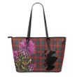 Fraser Ancient Tartan Leather Tote Bag Thistle Scotland Maps A91