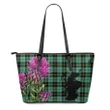 Wallace Hunting Ancient Tartan Leather Tote Bag Thistle Scotland Maps A91