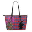 Galloway Red Tartan Leather Tote Bag Thistle Scotland Maps A91