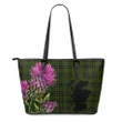 MacLean Hunting Ancient Tartan Leather Tote Bag Thistle Scotland Maps A91