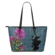 Weir Ancient Tartan Leather Tote Bag Thistle Scotland Maps A91