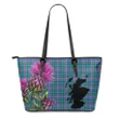 Pitcairn Hunting Tartan Leather Tote Bag Thistle Scotland Maps A91
