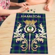 Hamilton Hunting Modern Clan Name Crest Tartan Thistle Scotland Jigsaw Puzzle