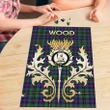 Wood Modern Clan Name Crest Tartan Thistle Scotland Jigsaw Puzzle