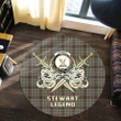 Stewart Hunting Weathered Clan Crest Tartan Courage Sword Round Rug