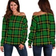 Tartan Womens Off Shoulder Sweater - Wallace Hunting - Green