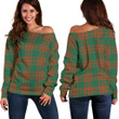 Tartan Womens Off Shoulder Sweater - Menzies Green Ancient