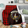 Wallace Hunting - Red Tartan Clan Badge Premium Blanket Wave Style TH8