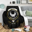 Leask Crest Tartan Premium Blanket Black | Tartan Home Decor | Scottish Clan