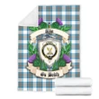 Stewart Muted Blue Crest Tartan Blanket Thistle A91