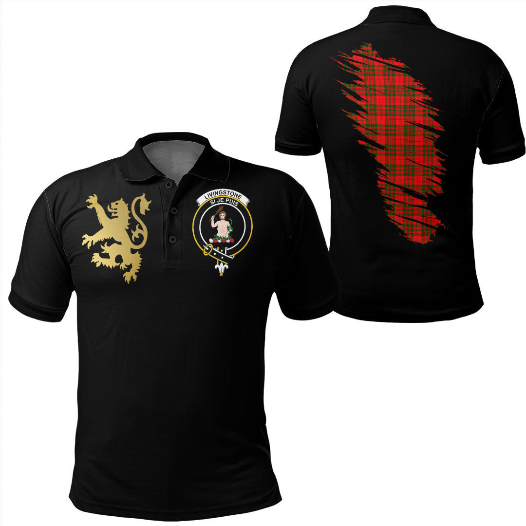 Scottish Livingstone Modern Tartan Crest Polo Shirt Scotland In My Bone With Golden Rampant