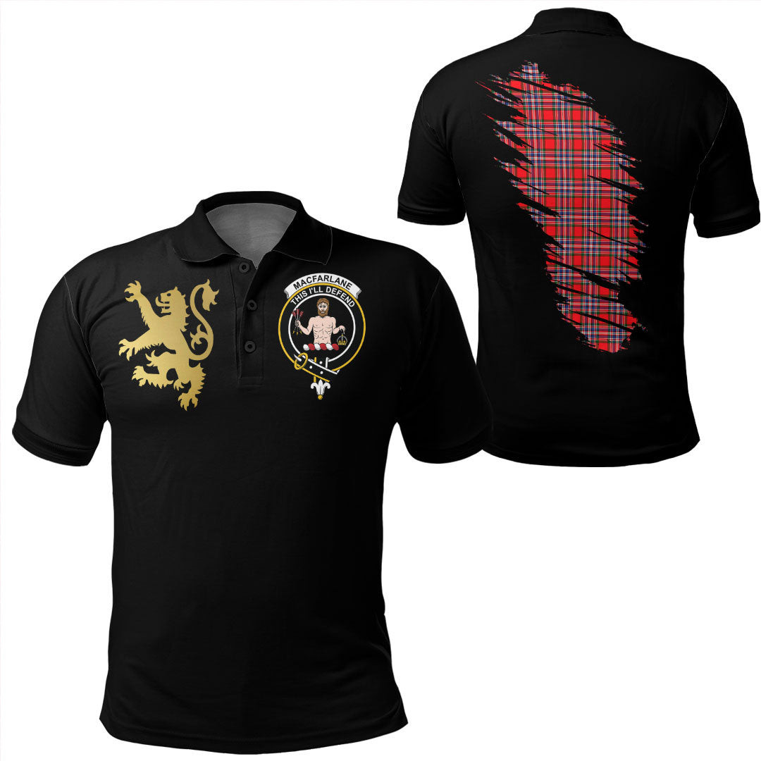 Scottish MacFarlane Modern Tartan Crest Polo Shirt Scotland In My Bone With Golden Rampant