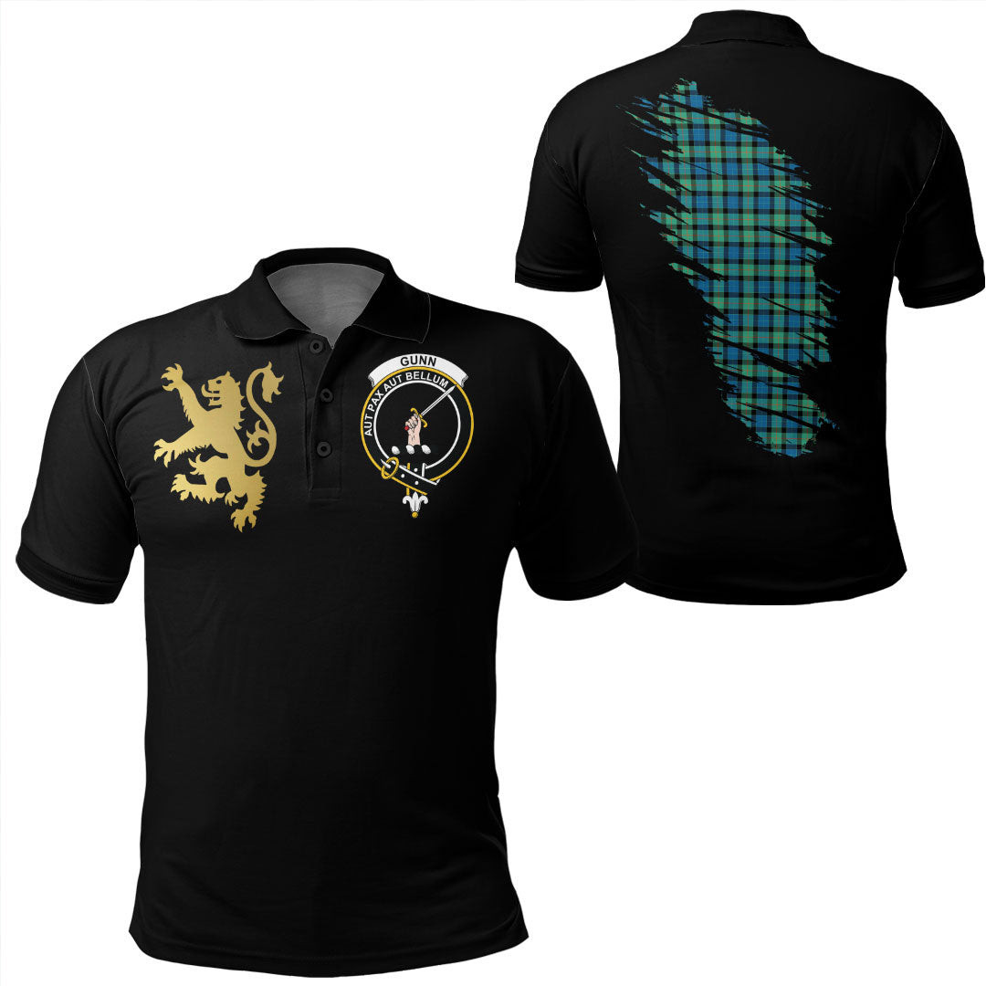 Scottish Gunn Ancient Tartan Crest Polo Shirt Scotland In My Bone With Golden Rampant