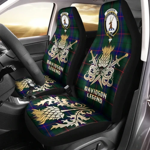 Car Seat Cover Davidson Modern Clan Crest Gold Thistle Courage Symbol K32