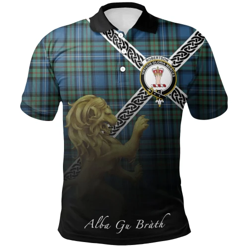 Robertson Hunting Ancient Polo Shirts Tartan Crest Celtic Scotland Lion A30