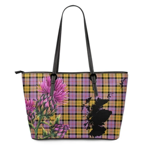 Culloden Ancient Tartan Leather Tote Bag Thistle Scotland Maps A91