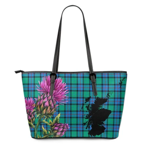 Flower Of Scotland Tartan Leather Tote Bag Thistle Scotland Maps A91