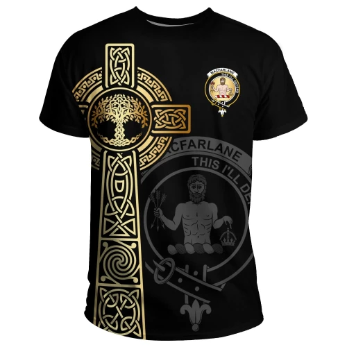 MacFarlane T-shirt Celtic Tree Of Life Clan Black Unisex A91
