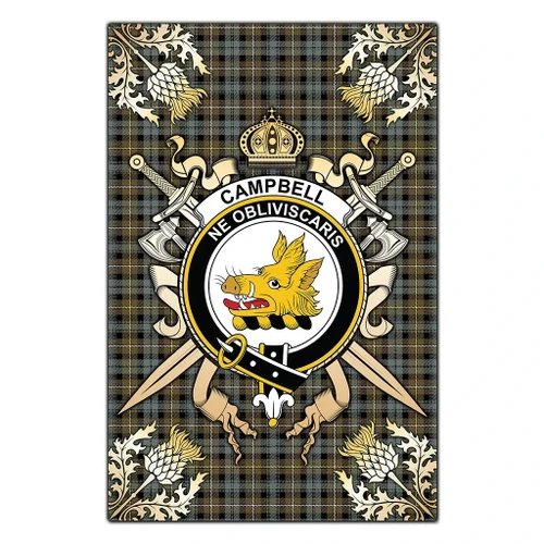 Garden Flag Campbell Argyll Weathered Clan Crest Sword Gold Thistle K32