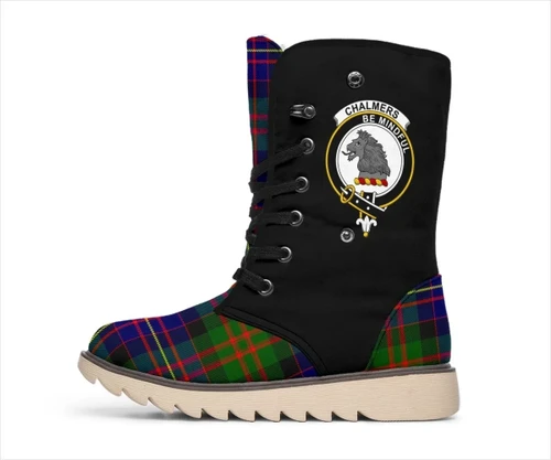 Tartan Women's Snow Boots - Clan Chalmers Boots Side Crest - BN
