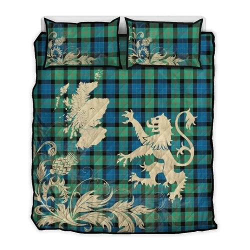 Gunn Ancient Tartan Scotland Lion Thistle Map Quilt Bed Set Hj4