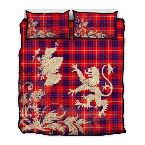 Hamilton Modern Tartan Scotland Lion Thistle Map Quilt Bed Set Hj4