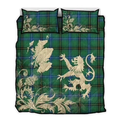 Henderson Ancient Tartan Scotland Lion Thistle Map Quilt Bed Set Hj4