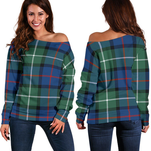 Tartan Womens Off Shoulder Sweater - Davidson Of Tulloch - BN