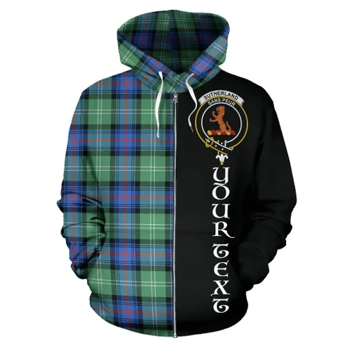 (Custom your text) Sutherland Old Ancient Tartan Hoodie Half Of Me TH8