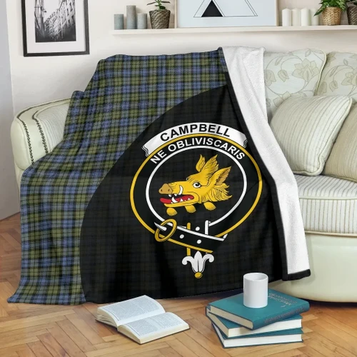 Campbell Faded Tartan Clan Badge Premium Blanket Wave Style TH8